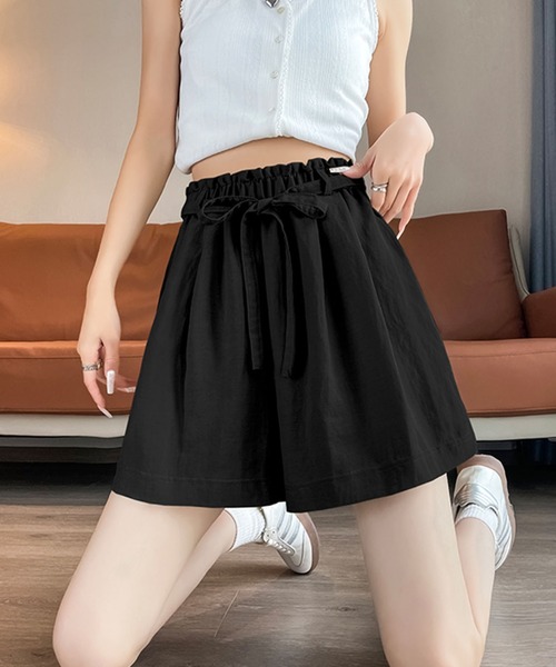 Girly Doll(ガーリードール)の「ギャザータックフレアハーフパンツ(その他パンツ・レディース・キャメル/ブラック/ホワイト・FREE)」の1枚目の写真