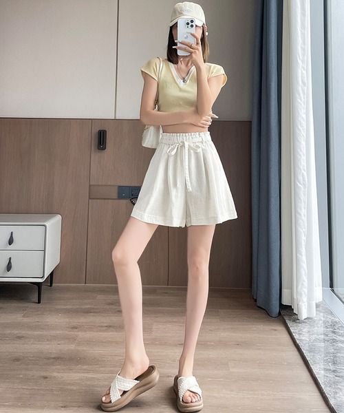 Girly Doll(ガーリードール)の「ギャザータックフレアハーフパンツ(その他パンツ・レディース・キャメル/ブラック/ホワイト・FREE)」の13枚目の写真