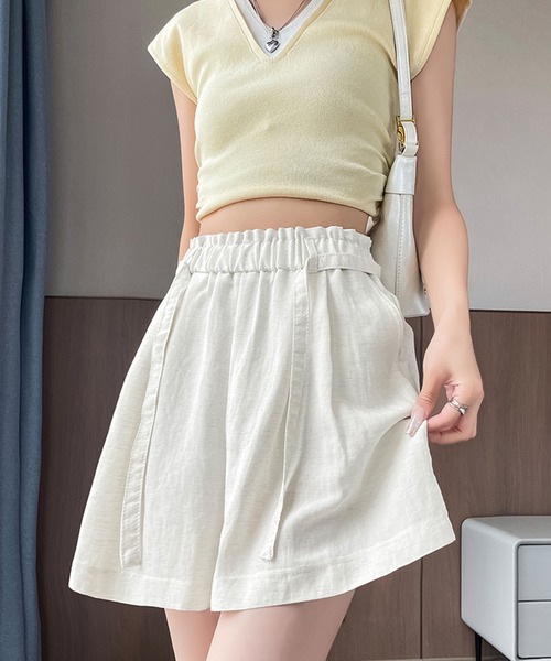 Girly Doll(ガーリードール)の「ギャザータックフレアハーフパンツ(その他パンツ・レディース・キャメル/ブラック/ホワイト・FREE)」の4枚目の写真