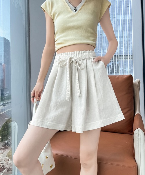 Girly Doll(ガーリードール)の「ギャザータックフレアハーフパンツ(その他パンツ・レディース・キャメル/ブラック/ホワイト・FREE)」の7枚目の写真
