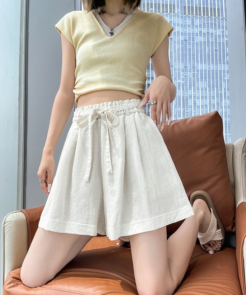 Girly Doll(ガーリードール)の「ギャザータックフレアハーフパンツ(その他パンツ・レディース・キャメル/ブラック/ホワイト・FREE)」の9枚目の写真
