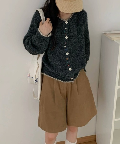 CHUL（チュル）の「マルチカラーボタン 配色トリムニットカーディガン（カーディガン/ボレロ・レディース・イエロー/ダークグレー/アイボリー/グレー/オレンジ/ライトブルー・FREE）」の3枚目の写真