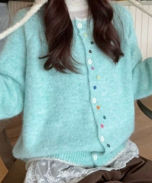CHUL（チュル）の「マルチカラーボタン 配色トリムニットカーディガン（カーディガン/ボレロ・レディース・イエロー/ダークグレー/アイボリー/グレー/オレンジ/ライトブルー・FREE）」の4枚目の写真