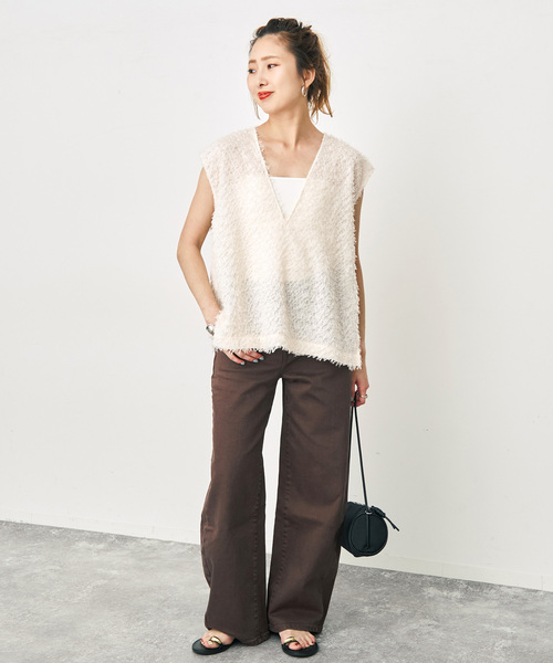 Spick & Span(スピックアンドスパン)の「《追加2》フェザーライクベスト(シャツ/ブラウス・レディース・ブラック/アイボリー・FREE)」の5枚目の写真