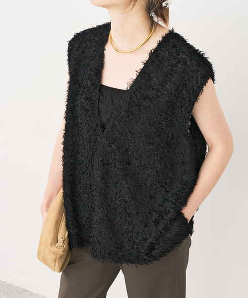 Spick & Span(スピックアンドスパン)の「《追加2》フェザーライクベスト(シャツ/ブラウス・レディース・ブラック/アイボリー・FREE)」の12枚目の写真