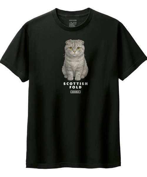 Moftique(モフティック)の「Moftique(モフティック) 半袖Tシャツ スコティッシュフォールド 猫 アニマル プリント トップス カットソー メンズ ユニセックス(Tシャツ/カットソー・メンズ・ブラック/ホワイト・XS/S/M/L/XL)」の2枚目の写真