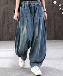 ワイドデニムパンツ ボトムス サルエル ウエストゴム