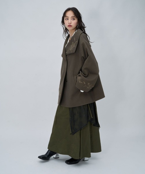 HARE(ハレ)の「ウーリーテックシシュウ2WAYミドルコート(HARE)(ノーカラーコート・レディース・ボルドー/ブラウン/ブラック・FREE)」の15枚目の写真