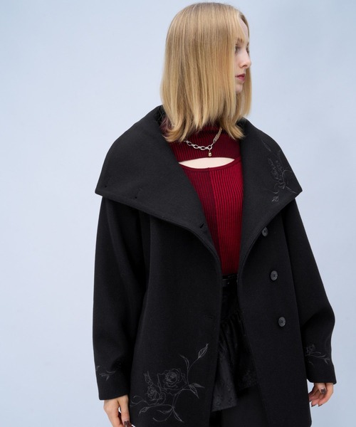 HARE(ハレ)の「ウーリーテックシシュウ2WAYミドルコート(HARE)(ノーカラーコート・レディース・ボルドー/ブラウン/ブラック・FREE)」の17枚目の写真