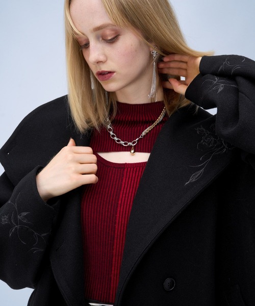 HARE(ハレ)の「ウーリーテックシシュウ2WAYミドルコート(HARE)(ノーカラーコート・レディース・ボルドー/ブラウン/ブラック・FREE)」の18枚目の写真