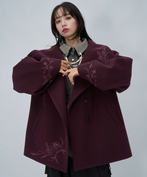 HARE(ハレ)の「ウーリーテックシシュウ2WAYミドルコート(HARE)(ノーカラーコート・レディース・ボルドー/ブラウン/ブラック・FREE)」の19枚目の写真