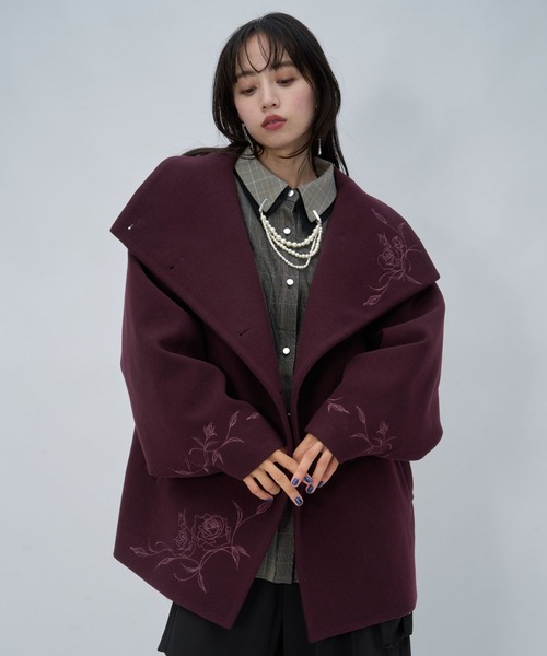 HARE(ハレ)の「ウーリーテックシシュウ2WAYミドルコート(HARE)(ノーカラーコート・レディース・ボルドー/ブラウン/ブラック・FREE)」の20枚目の写真