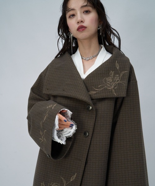 HARE(ハレ)の「ウーリーテックシシュウ2WAYミドルコート(HARE)(ノーカラーコート・レディース・ボルドー/ブラウン/ブラック・FREE)」の21枚目の写真