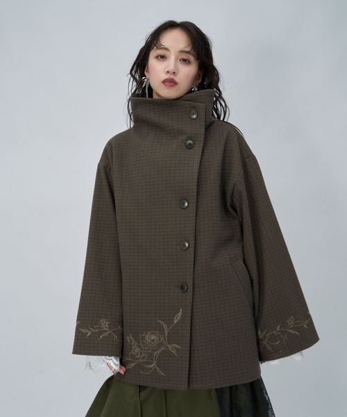 HARE(ハレ)の「ウーリーテックシシュウ2WAYミドルコート(HARE)(ノーカラーコート・レディース・ボルドー/ブラウン/ブラック・FREE)」の22枚目の写真
