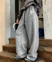 スウェットパンツバタフライ柄ワイドパンツ