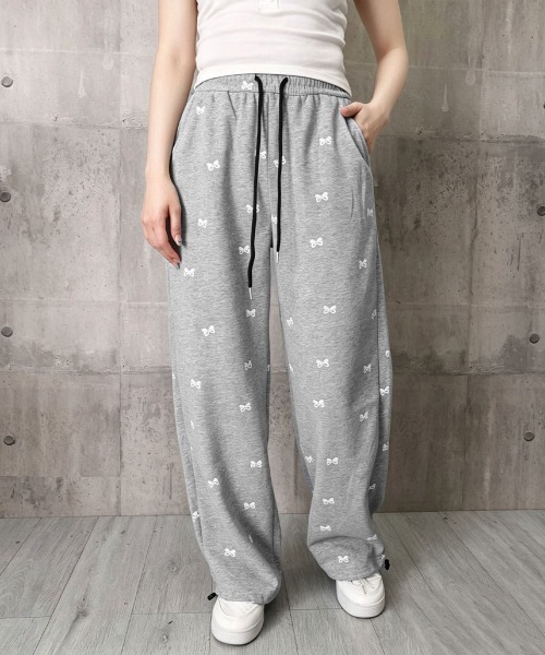 Miniministore(ミニミニストア)の「スウェットパンツバタフライ柄ワイドパンツ(スウェットパンツ・レディース・グレー/ブラック・FREE)」の7枚目の写真