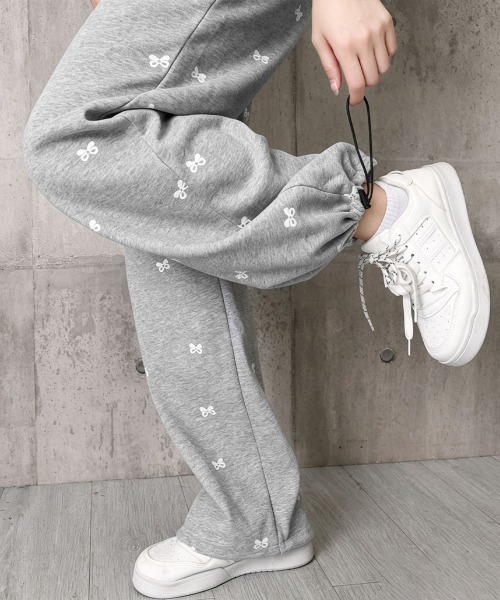 Miniministore(ミニミニストア)の「スウェットパンツバタフライ柄ワイドパンツ(スウェットパンツ・レディース・グレー/ブラック・FREE)」の11枚目の写真