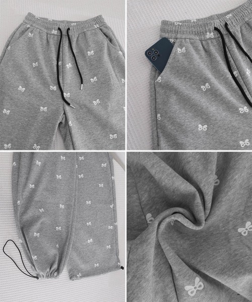 Miniministore(ミニミニストア)の「スウェットパンツバタフライ柄ワイドパンツ(スウェットパンツ・レディース・グレー/ブラック・FREE)」の14枚目の写真