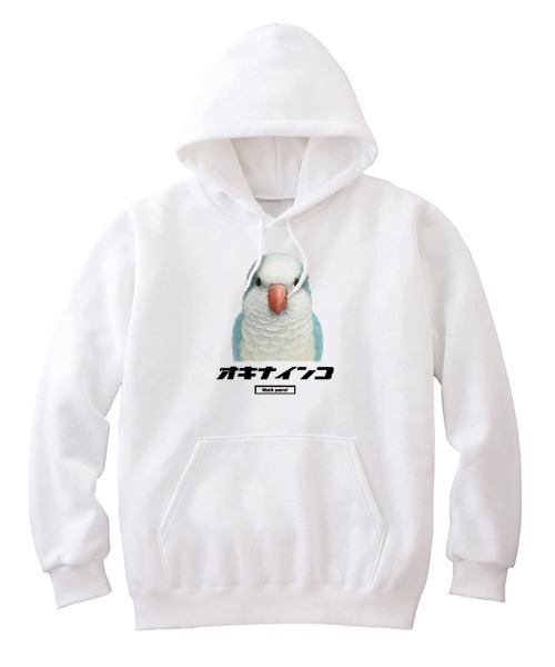 Moftique（モフティック）の「Moftique（モフティック） プルパーカー スウェット 裏毛 オキナインコ 鳥 アニマル プリント トップス レディース ユニセックス（パーカー・レディース・ホワイト/ブラック/ヘザーグレー・S/XS）」の2枚目の写真