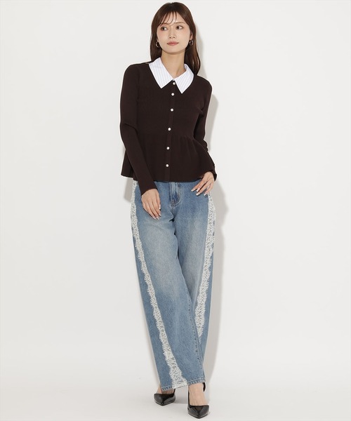 AND COUTURE(アンドクチュール)の「シャツ衿付きペプラムプルオーバー(ニット/セーター・レディース・ライトグレー/ブラック/ネイビー/ブラウン/ボルドー・FREE)」の18枚目の写真