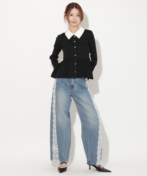 AND COUTURE(アンドクチュール)の「シャツ衿付きペプラムプルオーバー(ニット/セーター・レディース・ライトグレー/ブラック/ネイビー/ブラウン/ボルドー・FREE)」の6枚目の写真