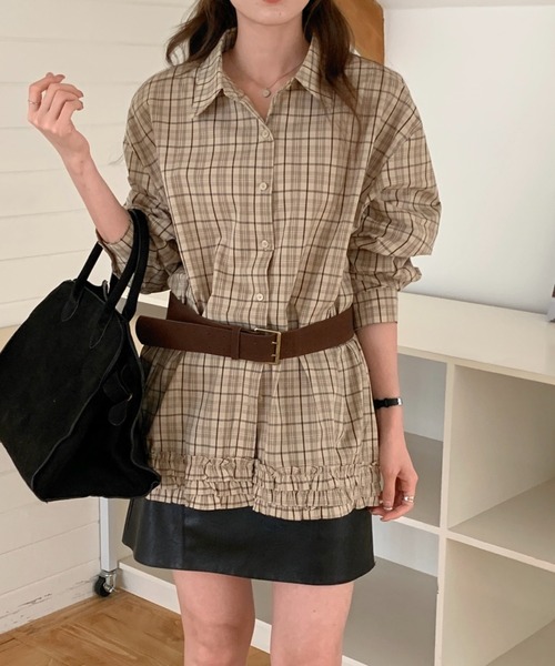 FAVORITO（ファヴォリート）の「襟付きチェック柄シャツ（シャツ/ブラウス・レディース・モカ/ブラウン・F）」の7枚目の写真