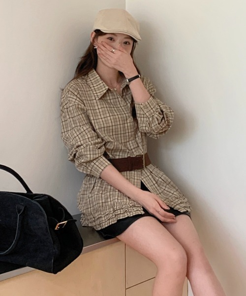 FAVORITO（ファヴォリート）の「襟付きチェック柄シャツ（シャツ/ブラウス・レディース・モカ/ブラウン・F）」の8枚目の写真