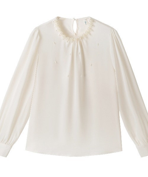 LUCPY(ラクピー)の「パールネックギャザーブラウス(シャツ/ブラウス・レディース・ホワイト・MEDIUM/LARGE/X-LARGE/SMALL)」の1枚目の写真