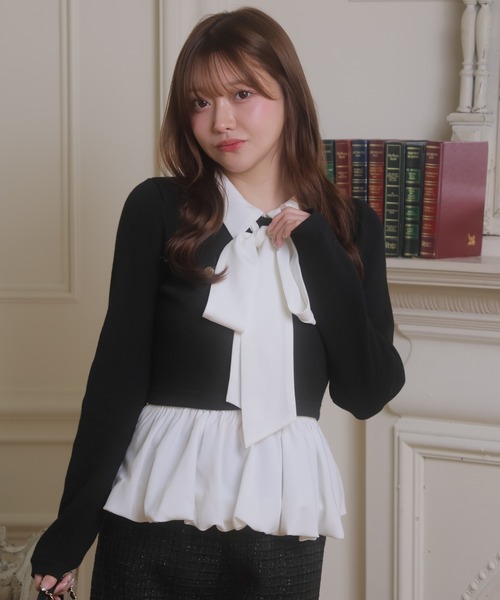 LIPSERVICE(リップサービス)の「2wayペプラムクラシカルリボンニット(ニット/セーター・レディース・アイボリー/ブラック/ブラウン・FREE)」の2枚目の写真