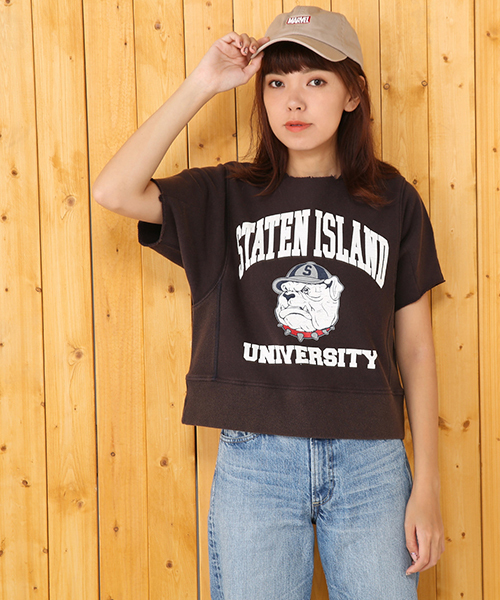 RODEO CROWNS WIDE BOWL（ロデオクラウンズワイドボウル）の「ブルドック リメイク スウェット（Tシャツ/カットソー・レディース・ベージュ/ネイビー/ボルドー/トップグレー・MEDIUM/SMALL）」の3枚目の写真