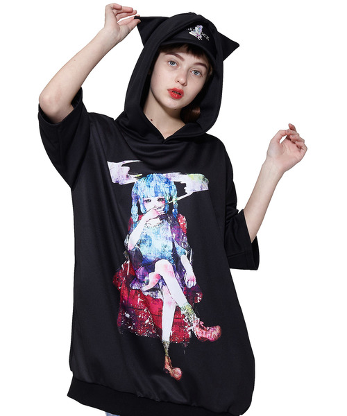 ankoROCK（アンコロック）の「ダーティーガールズ半袖ネコ耳プルオーバーパーカー -スーパービッグ-（パーカー・メンズ・E/F/B/G/A/C/D・ONE SIZE）」の2枚目の写真