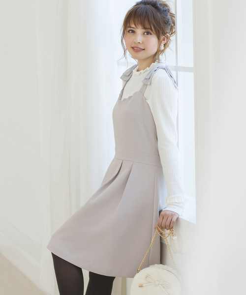 LODISPOTTO（ロディスポット）の「リュバンスカラップキャミワンピース（ワンピース・レディース・ライトグレー/ブラック/ピンク・MEDIUM）」の2枚目の写真