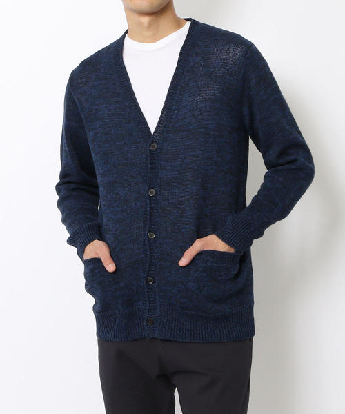 TOMORROWLAND ボタン付きカーディガン 青 セール】 コットンリブ Vネックショートカーディガン