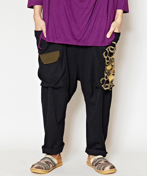 チャイハネ（チャイハネ）の「【チャイハネ】トライバル柄刺繍入りMEN'Sサルエルパンツ（その他パンツ・メンズ・ブラック/ベージュ/カーキ・FREE）」の2枚目の写真