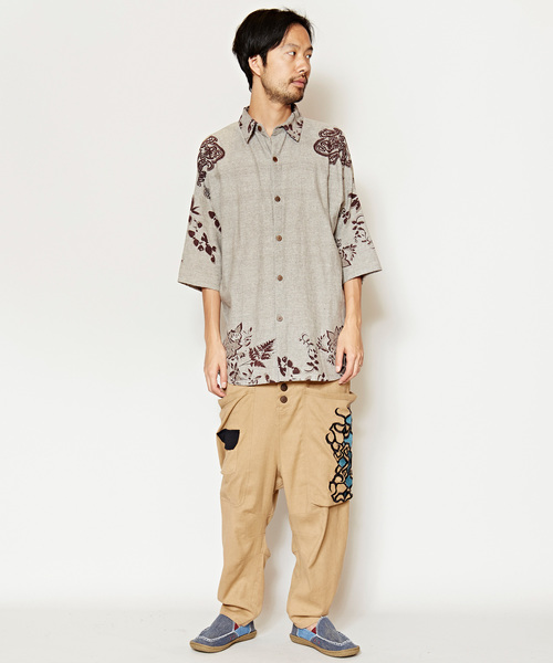 チャイハネ（チャイハネ）の「【チャイハネ】トライバル柄刺繍入りMEN'Sサルエルパンツ（その他パンツ・メンズ・ブラック/ベージュ/カーキ・FREE）」の7枚目の写真