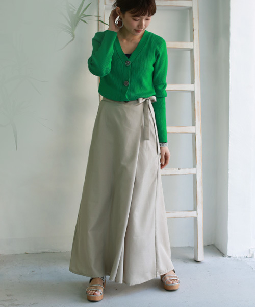 REAL CUBE（リアルキューブ）の「REAL CUBE サイドリボンラップ風ガウチョパンツ（その他パンツ・レディース・グリーン/グレイッシュベージュ/ネイビー/カーキ・38/40/36）」の8枚目の写真