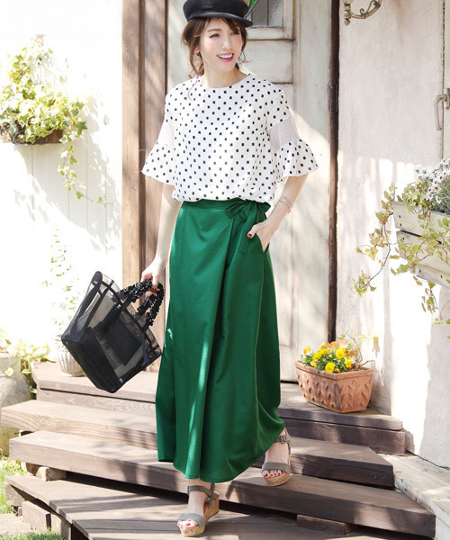 REAL CUBE（リアルキューブ）の「REAL CUBE サイドリボンラップ風ガウチョパンツ（その他パンツ・レディース・グリーン/グレイッシュベージュ/ネイビー/カーキ・38/40/36）」の11枚目の写真