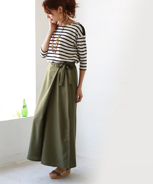 REAL CUBE（リアルキューブ）の「REAL CUBE サイドリボンラップ風ガウチョパンツ（その他パンツ・レディース・グリーン/グレイッシュベージュ/ネイビー/カーキ・38/40/36）」の12枚目の写真