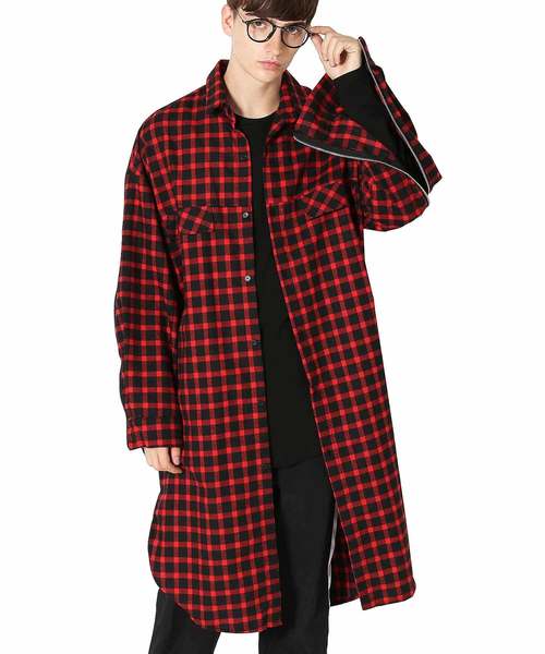 improves(インプローブス)の「Inspiration - improves select ロング丈チェックコート(ノーカラージャケット)」|レッド