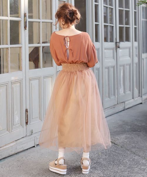 one after another NICE CLAUP(ワンアフターアナザーナイスクラップ)の「後ろリボンドッキングワンピース(ワンピース・レディース・ベージュ系その他/レンガ/ドット・FREE)」の3枚目の写真