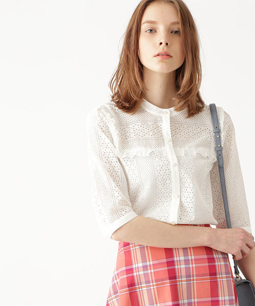 JILL STUART（ジルスチュアート）の「ペイジレースブラウス（シャツ/ブラウス・レディース・ホワイト/ライトグリーン・SMALL/MEDIUM）」の2枚目の写真