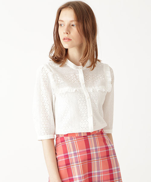 JILL STUART（ジルスチュアート）の「ペイジレースブラウス（シャツ/ブラウス・レディース・ホワイト/ライトグリーン・SMALL/MEDIUM）」の7枚目の写真