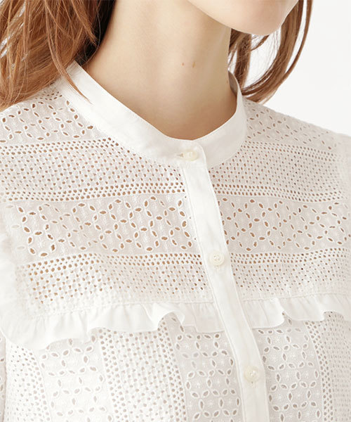 JILL STUART（ジルスチュアート）の「ペイジレースブラウス（シャツ/ブラウス・レディース・ホワイト/ライトグリーン・SMALL/MEDIUM）」の8枚目の写真