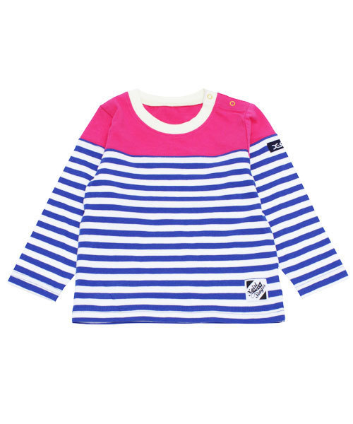 X-girl Stages（エックスガールステージス）の「STRIPED L/S TEE (4T～7T)/ ボーダー（Tシャツ/カットソー・キッズ・ブラック/ネイビー/ピンク・4T/7T/6T/5T）」の2枚目の写真