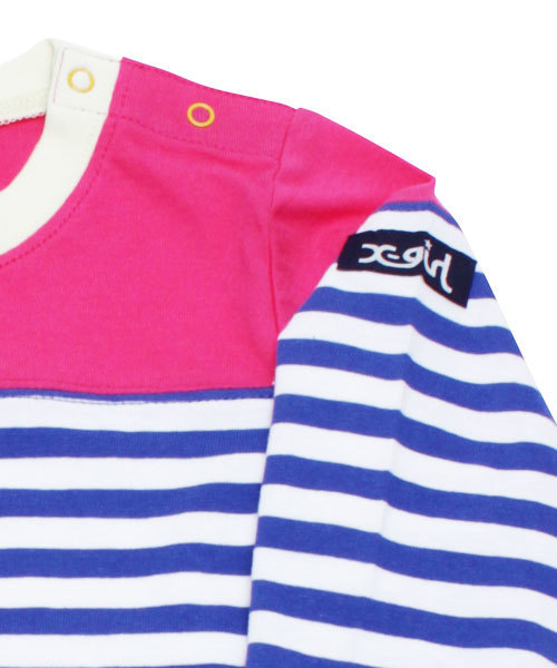 X-girl Stages（エックスガールステージス）の「STRIPED L/S TEE (4T～7T)/ ボーダー（Tシャツ/カットソー・キッズ・ブラック/ネイビー/ピンク・4T/7T/6T/5T）」の6枚目の写真