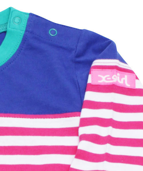 X-girl Stages（エックスガールステージス）の「STRIPED L/S TEE (4T～7T)/ ボーダー（Tシャツ/カットソー・キッズ・ブラック/ネイビー/ピンク・4T/7T/6T/5T）」の7枚目の写真