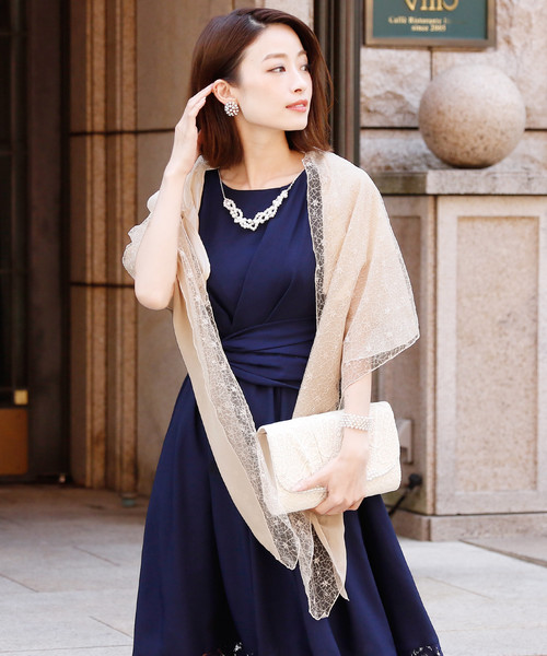 PourVous（プールヴー）の「レース ＆ シフォン ショール ボレロ / 結婚式 フォーマル ・ ドレス羽織りパーティーや 二次会 ・ 同窓会対応 長袖 オケージョン （ストール/ショール・レディース・ブラック/ベージュ・M/L）」の18枚目の写真