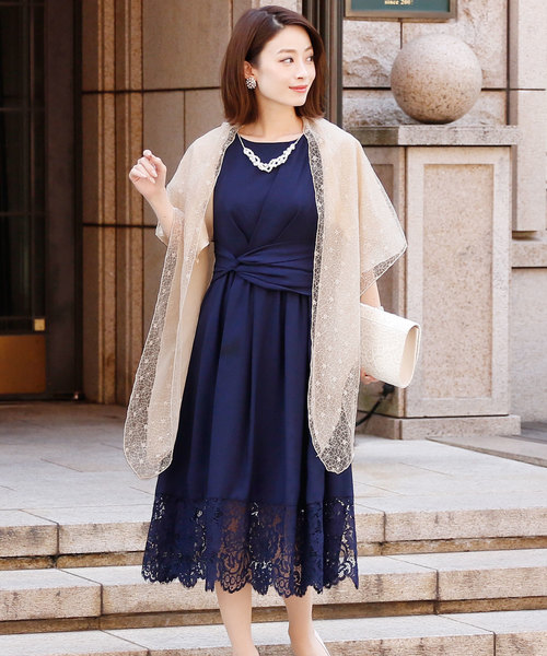 PourVous（プールヴー）の「レース ＆ シフォン ショール ボレロ / 結婚式 フォーマル ・ ドレス羽織りパーティーや 二次会 ・ 同窓会対応 長袖 オケージョン （ストール/ショール・レディース・ブラック/ベージュ・M/L）」の5枚目の写真