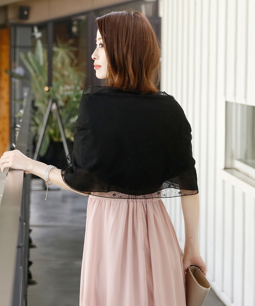 PourVous（プールヴー）の「レース ＆ シフォン ショール ボレロ / 結婚式 フォーマル ・ ドレス羽織りパーティーや 二次会 ・ 同窓会対応 長袖 オケージョン （ストール/ショール・レディース・ブラック/ベージュ・M/L）」の19枚目の写真