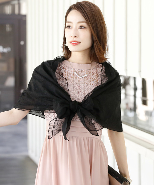 PourVous（プールヴー）の「レース ＆ シフォン ショール ボレロ / 結婚式 フォーマル ・ ドレス羽織りパーティーや 二次会 ・ 同窓会対応 長袖 オケージョン （ストール/ショール・レディース・ブラック/ベージュ・M/L）」の10枚目の写真